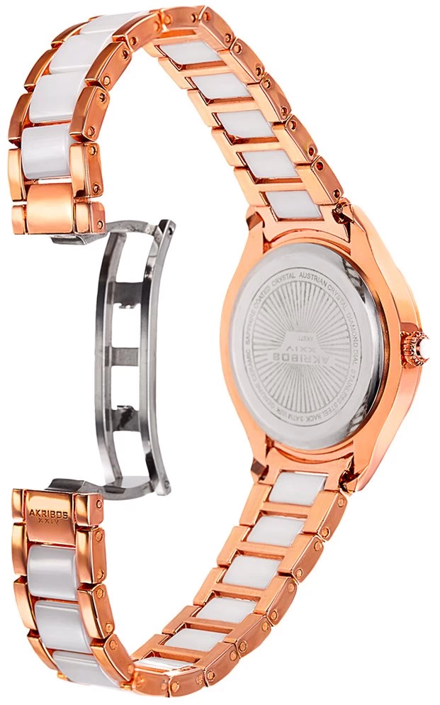 Akribos XXIV Women's Quartz Diamond Oyster Shell Pattern Rose-Tone Bracelet Watch - Rose Gold/White 5 Akribos XXIV Women's Quartz Diamond Oyster Shell Pattern Rose-Tone Bracelet Watch - Rose Gold/White - Image 3