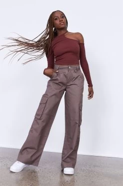 Factorie Asymmetrical Long Sleeve Top Burgundy -Madam Clothing Store 650bfc70879433ce213424d098b3493b