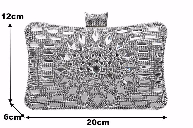 Beakey Women Geometric Diamante Evening Party Clutch Bags-Silver 5 Beakey Women Geometric Diamante Evening Party Clutch Bags-Silver - Image 3