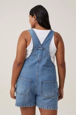 Cotton On Cargo Short Denim Overall Mid Blue -Madam Clothing Store 68683277892889ab17fb80c5d8556df9