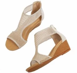 Beakey Womens Wedge Sandal Open Toe High Heel Zipper Sandal-Gold -Madam Clothing Store 6894e76f168a806e959d075a566e653a