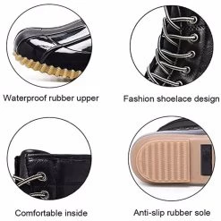 Beakey Outdoor Women Winter Boots Waterproof Lace Up Rain Duck Boots-Black -Madam Clothing Store 69717906705896136f21987e8d5a87ac