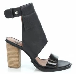 EOS Women's Theory Italian Leather Stacked Heel High Ankle Wrap - Black