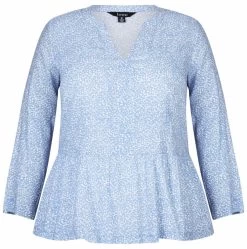 Beme Long Sleeve Stud Detail Top Blue Ditsy - Plus Size -Madam Clothing Store 6a5fe073e2660e035a023d47d1b2bb00
