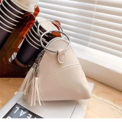 Beakey Women Cute Tassel Clutch PU Leather Triangle Bags-White -Madam Clothing Store 6ef6b692e86b2671373b830496217659