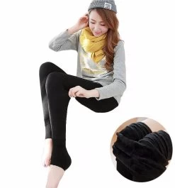 Beakey Winter Warm Fleece Lined Elastic Leggings Pants For Women-Black