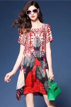 By Graziella Women's Red And Ecru Asymmetric Dress -Madam Clothing Store 7256e74b 5695 477b 9ef1 13c6a18ebc4a