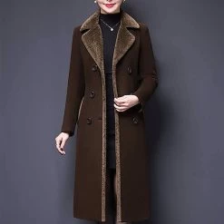 Beakey Womens Winter Wool Blend Long Coat Double Breasted Lapel Jacket-Deep Coffee -Madam Clothing Store 73722836285478b822b68a74cdb3a95c