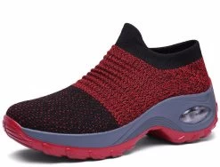 Beakey Womens Walking Shoes Arch Support Comfort Mesh Non Slip Sneakers-Red