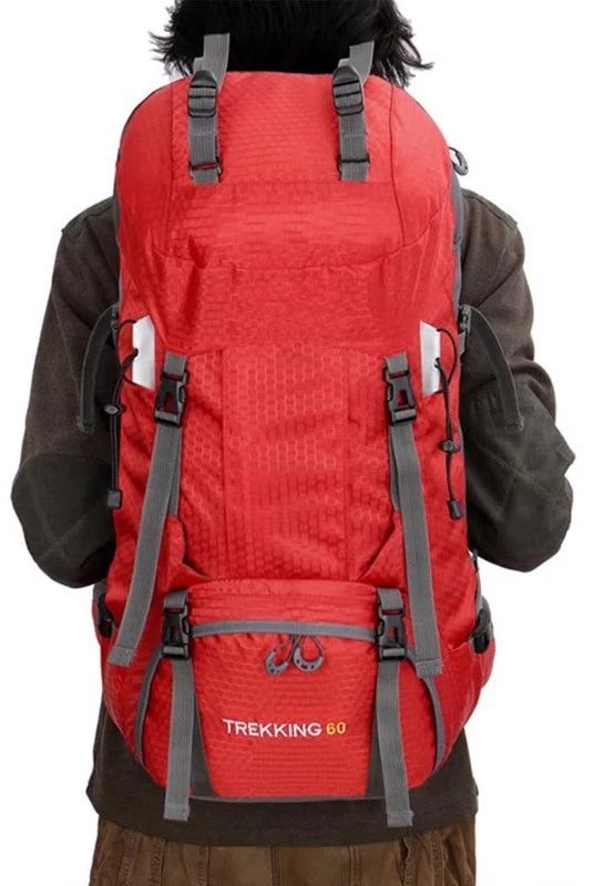 Beakey 60L Waterproof Lightweight Hiking Backpack With Rain Cover For Climbing Camping-Red 9 Beakey 60L Waterproof Lightweight Hiking Backpack With Rain Cover For Climbing Camping-Red - Image 7