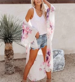 Milan Kiss Women's Kimono Ecru-Pink-Floral