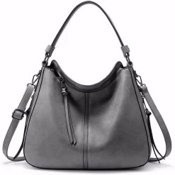 Catzon Handbags For Women Large Designer Ladies Hobo Bag Bucket Purse Faux Leather-Grey