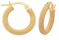 Fancy Mesh Style 20mm Hoop Earrings In 9ct Yellow Gold