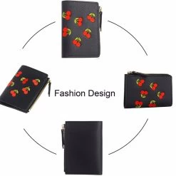 Beakey Women Cute Small Wallet Cherry Pattern Card Holder-Black -Madam Clothing Store 7d0786a2e3ef9058dcaa7abc2c063c23