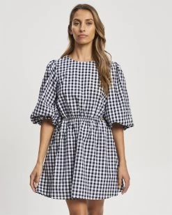 REUX Women's Holland Mini Dress - Navy Gingham