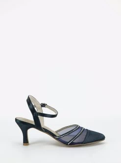 Clarice Demure Leather Heeled Sandals - Navy/Satin