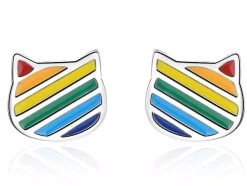 Obsession Women's Rainbow Kitty Stud Earrings