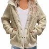 Womens Oversized Long Sleeve Button Sherpa Jacket Coat Pockets Warm Fleece-Apricot -Madam Clothing Store 804292f3747cd66f0fa116288240f466