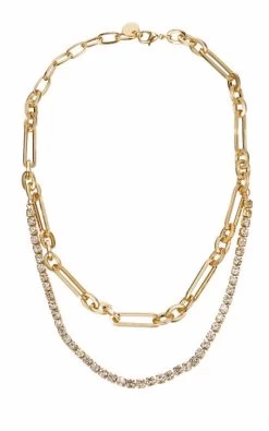Beakey Link Layered Necklace Gold Paperclip Chain Choker For Women