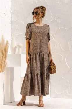 Anette Women's Plaid Puff Sleeve Dress - Khaki & Black Print -Madam Clothing Store 83c6cff6 6240 48fd af29 a6c7fde22522