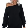 Beakey Womens Autumn Winter Off Shoulder Casual Loose Sweater Dress-Black