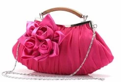 Beakey Womens Silk Flowers Evening Bags Clutch-RoseRed