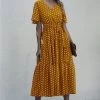 Anette Women's Floral Dress - Yellow & White Polka Dot -Madam Clothing Store 851ea0ec 1bb6 49db b303 d0271dee001a