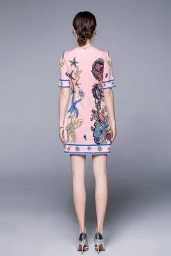 By Graziella Women's Straight Dress Pink And Cobalt Blue -Madam Clothing Store 856fe4a5 c9fd 4b13 9028 944e3bdc4d54