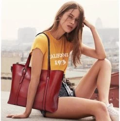 Beakey Womens Soft PU Leather Tote Bag Large Capacity Shoulder Bag-Wine Red -Madam Clothing Store 862dff4eebfb4705e695b18ccdebc9bf