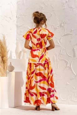 Anette Women's Short Sleeve Button Print Dress - Yellow & Multicolor Print -Madam Clothing Store 8781c4bf 7f99 4b5e b284 142b1d060b99