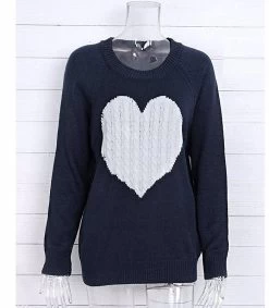 Beakey Women's Long Sleeve Pullover Sweater CrewNeck Cute Heart Knit Sweater-Navy Blue -Madam Clothing Store 879e22b23eb1dea3b03c4defe3526a91