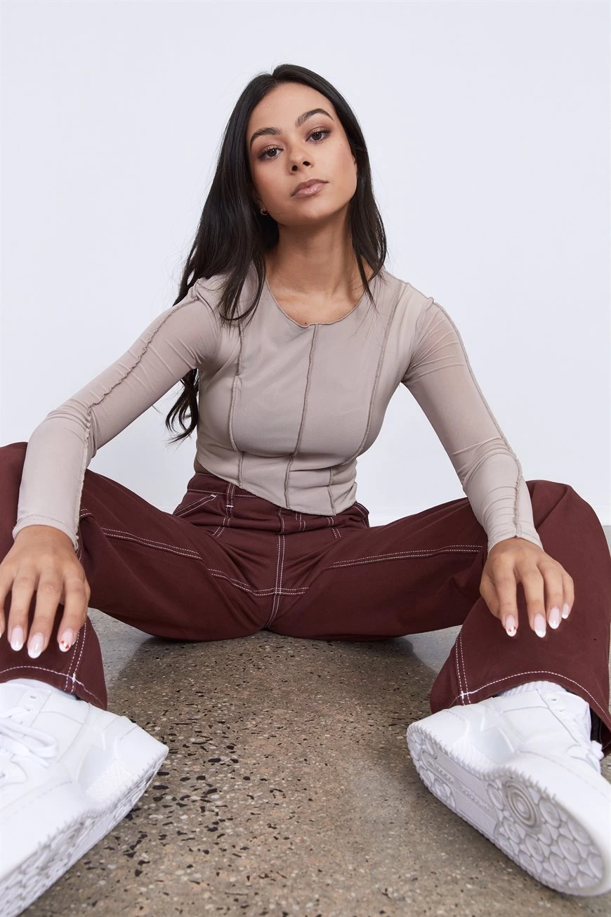 Factorie Exposed Seam Long Sleeve Beige 4 Factorie Exposed Seam Long Sleeve Beige - Image 2