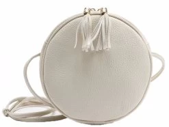 Beakey Women Circular PU Leather Crossbody Purse Phone Shoulder Bag-White