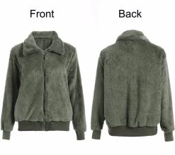 Beakey Womens Sherpa Fleece Jackets Lapel Zip Up Winter Warm Crop Outwear-ArmyGreen -Madam Clothing Store 8a68480d4c03e1acb445383c01261a44