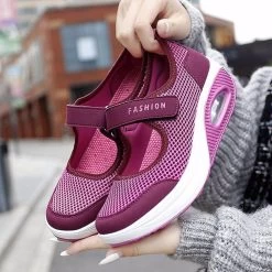Beakey Women Casual Air Cushion Sneakers Velcro Mary Jane Shoes-Rose Red -Madam Clothing Store 8c2eff51993d57d1bcf70b7416a92d82