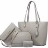 Beakey Women Retro Large Capacity Four-piece Sets Handbags Shoulder Bags Tote-SilverGrey -Madam Clothing Store 8c34e1d23a6dca3a6c35b6df32cc5118