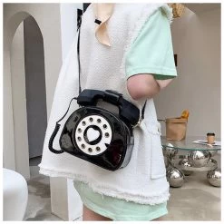 Beakey Women Telephone Shaped Handbag Retro Phone Top-Handle Crossbody Bags-Black -Madam Clothing Store 8c527e686e968d9b2d71993342e5f359