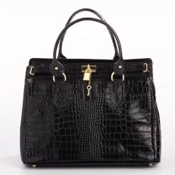 BOSCCOLO Woman's Leather Shoulder Bag Black Croco