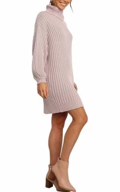 Beakey Womens Turtleneck Loose Sweater Dress Soft Winter Pullover Dress-Pink -Madam Clothing Store 8ca3abdbd4376aa3ec8fe11d42d13b56