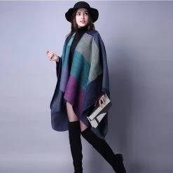 Beakey Womens Winter Reversible Oversized Blanket Cape Shawl-Purple -Madam Clothing Store 8d1464fc35239e9fe950d6e2a6230176