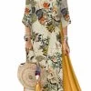 Beakey Womens Long Dress 3/4 Sleeve Flowy Floral Casual Dress For Summer-Yellow