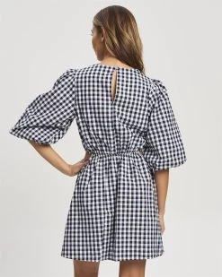 REUX Women's Holland Mini Dress - Navy Gingham -Madam Clothing Store 8e3c48b193f4a46ea80f40af5f167d97