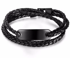 Obsession Women's Hipster Me Vegan Leather Knitted Bracelet Black