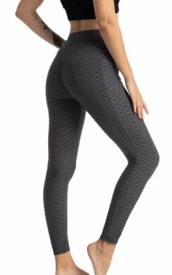 Beakey Womens Leggings Ruched Butt Lifting Stretchy Tights With Pockets-Grey