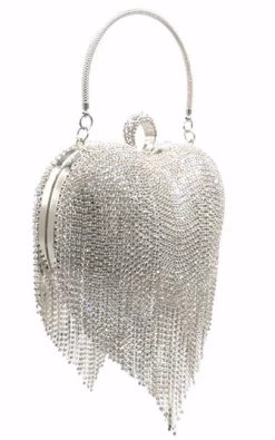 Beakey Women Luxury Heart Shape Tassel Evening Clutch Bag Rhinestones Wedding Party Purse-Silver -Madam Clothing Store 923a65a963b72071abaa6c02f834589f