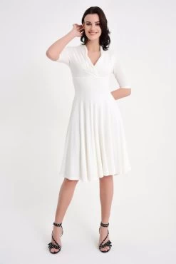 Laranor Women's V Neck Dress Ecru -Madam Clothing Store 955791a4c895fcb72ea16dc7c0bd809b