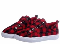 Beakey Women's Canvas Low Top Sneaker Classic Casual Slip On Shoes-Red