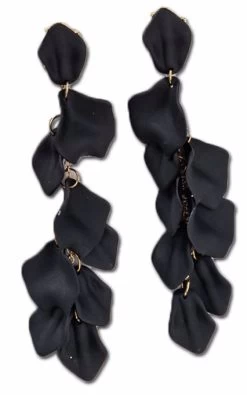 Beakey Long Drop Rose Petal Earrings For Women And Girls-Black