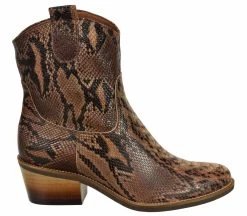 BOSCCOLO Women's Leather Cowgirl Boots Brown Python
