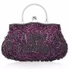 Beakey Beaded Sequin Design Flower Evening Purse Large Clutch Bag-Purple